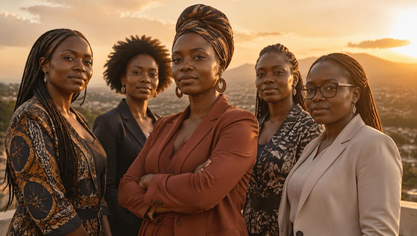 A group of African women standing together at golden hour